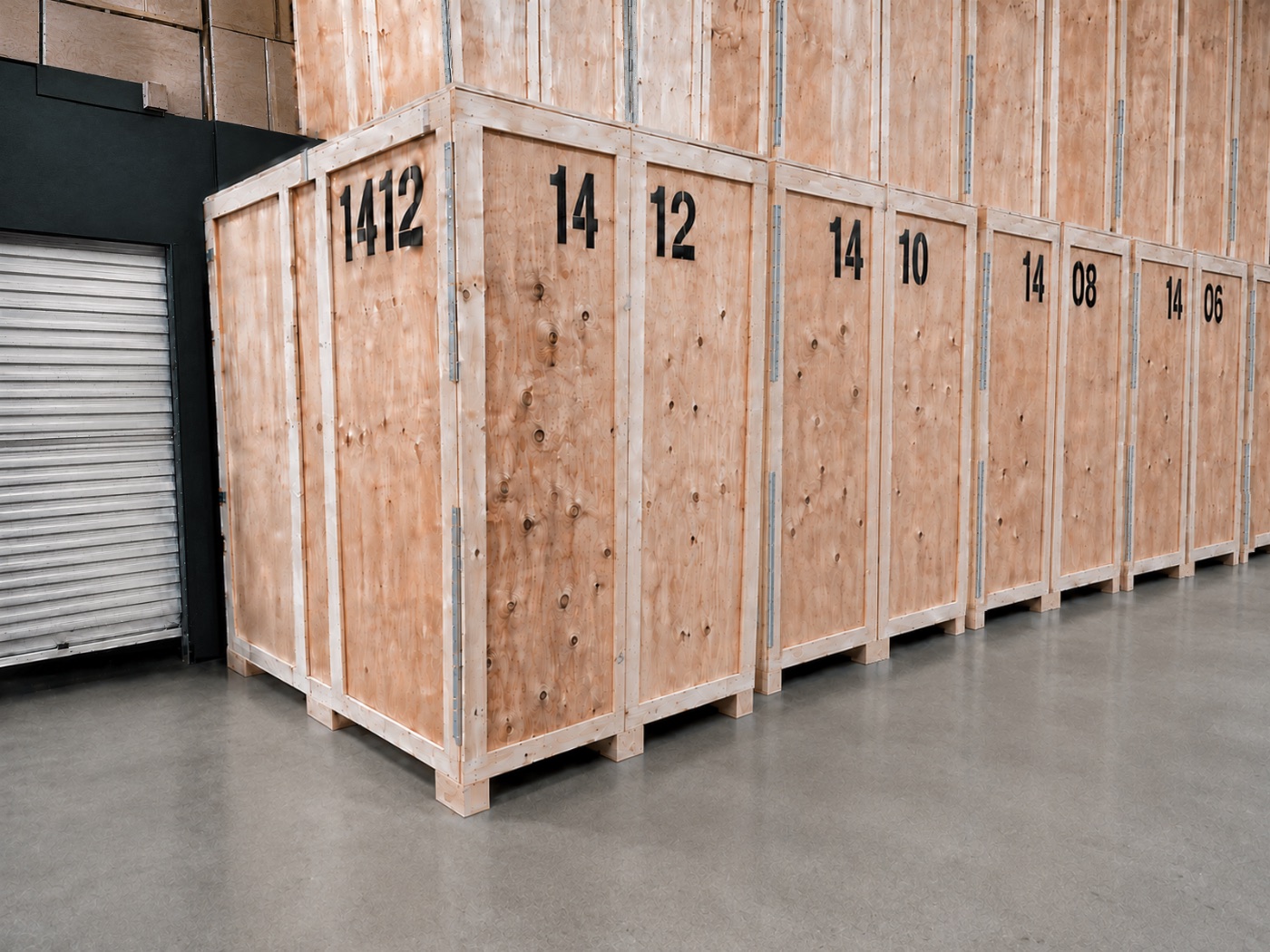 Numbered 5×7×7 storage vaults in the Shamrock warehouse