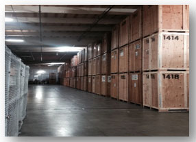 Rows of numbered wooden storage vaults in the Shamrock warehouse
