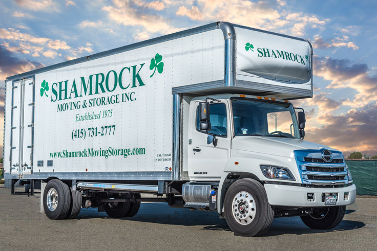 A Shamrock Moving & Storage truck